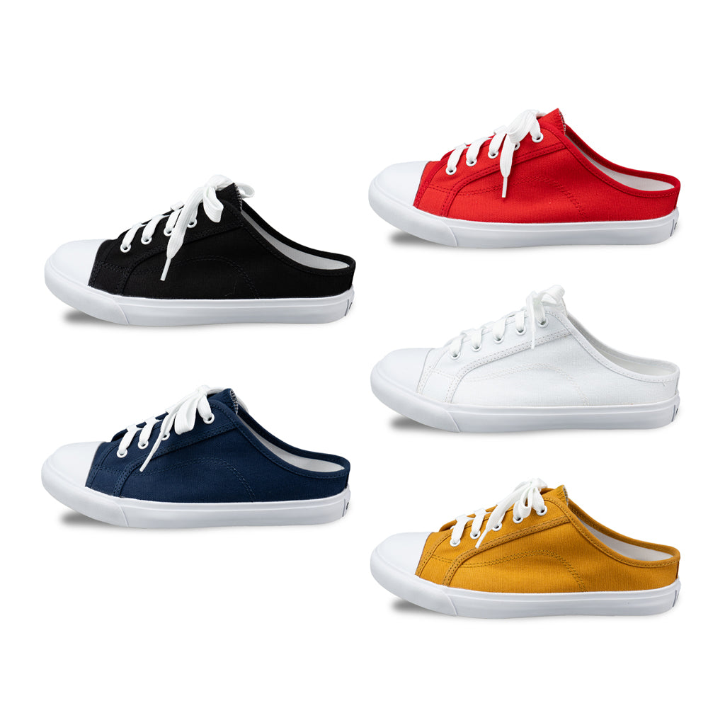 รองเท้าผ้าใบ รองเท้าผ้าใบเปิดส้น รองเท้าผ้าใบเปิดส้นผู้หญิงสีขาว,เหลือง,แดง,กรม,ดำ นุ่ม ใส่สบาย ระบายอากาศ