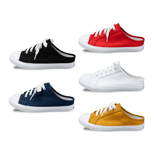 รองเท้าผ้าใบ รองเท้าผ้าใบเปิดส้น รองเท้าผ้าใบเปิดส้นผู้หญิงสีขาว,เหลือง,แดง,กรม,ดำ นุ่ม ใส่สบาย ระบายอากาศ