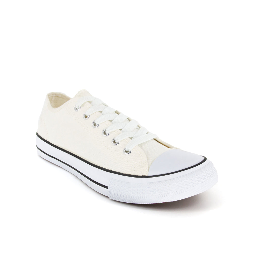 รองเท้าผ้าใบ รองเท้าผ้าใบผูกเชือก รองเท้าผ้าใบผูกเชือกผู้ชาย รองเท้าผ้าใบผูกเชือกผู้หญิงสีครีม/ดำ คลาสสิค ใส่สบาย น้ำหนักเบา