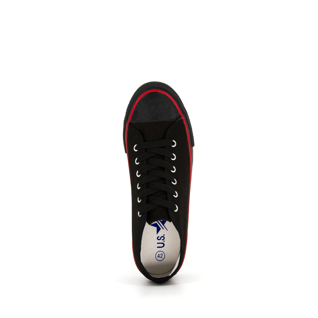 รองเท้าผ้าใบ รองเท้าผ้าใบผูกเชือก รองเท้าผ้าใบผูกเชือกผู้ชาย รองเท้าผ้าใบผูกเชือกผู้หญิงสีดำ/แดง คลาสสิค ใส่สบาย น้ำหนักเบา