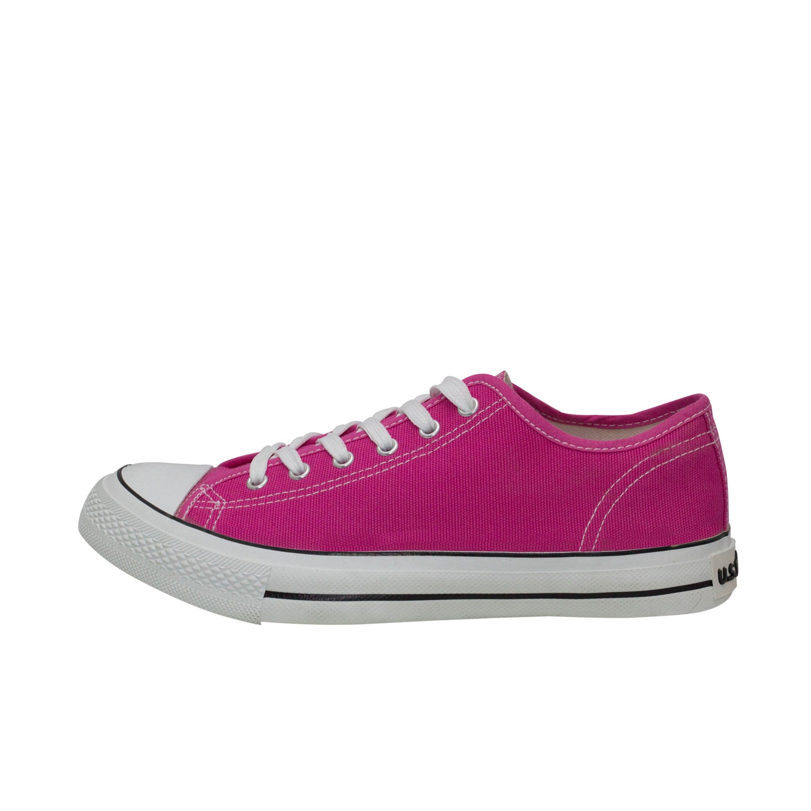 รองเท้าผ้าใบแฟชั่น รุ่น 1207 สีชมพู โชว์หน้าผ้าแคนวาสและเส้นคาดขอบยางสุดคลาสสิก มุมมองด้านข้าง