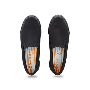 รองเท้าผ้าใบ รองเท้าสลิปออน รองเท้าผ้าใบสลิปออนผู้ชาย รองเท้าผ้าใบสลิปออนผู้หญิงสีดำ/ดำ ขอบนุ่ม ใส่สบาย ไม่กัดเท้า