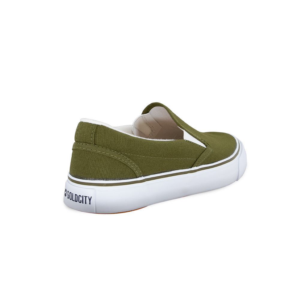 รองเท้าผ้าใบ รองเท้าสลิปออน รองเท้าผ้าใบสลิปออนผู้ชาย รองเท้าผ้าใบสลิปออนผู้หญิงสีเขียวขี้ม้า ขอบนุ่ม ใส่สบาย ไม่กัดเท้า