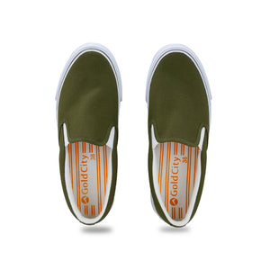 รองเท้าผ้าใบ รองเท้าสลิปออน รองเท้าผ้าใบสลิปออนผู้ชาย รองเท้าผ้าใบสลิปออนผู้หญิงสีเขียวขี้ม้า ขอบนุ่ม ใส่สบาย ไม่กัดเท้า