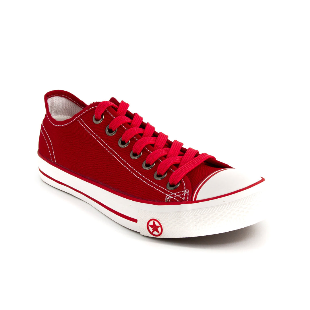 รองเท้าผ้าใบ รองเท้าผ้าใบผูกเชือก รองเท้าผ้าใบผูกเชือกผู้ชาย รองเท้าผ้าใบผูกเชือกผู้หญิงสีแดง ลายดาวสุดเทห์ ใส่สบาย น้ำหนักเบา