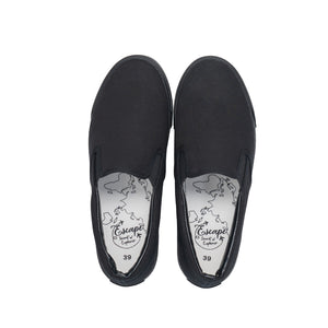 รองเท้าผ้าใบ รองเท้าสลิปออน รองเท้าผ้าใบสลิปออนผู้ชาย รองเท้าผ้าใบสลิปออนผู้หญิงสีดำ/ดำ ขอบนุ่ม น้ำหนักเบา ใส่สบาย