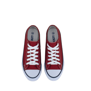 รองเท้าผ้าใบ รองเท้าผ้าใบผูกเชือก รองเท้าผ้าใบผูกเชือกผู้ชาย รองเท้าผ้าใบผูกเชือกผู้หญิงสีแดง สไตล์คลาสสิก นุ่มสบาย