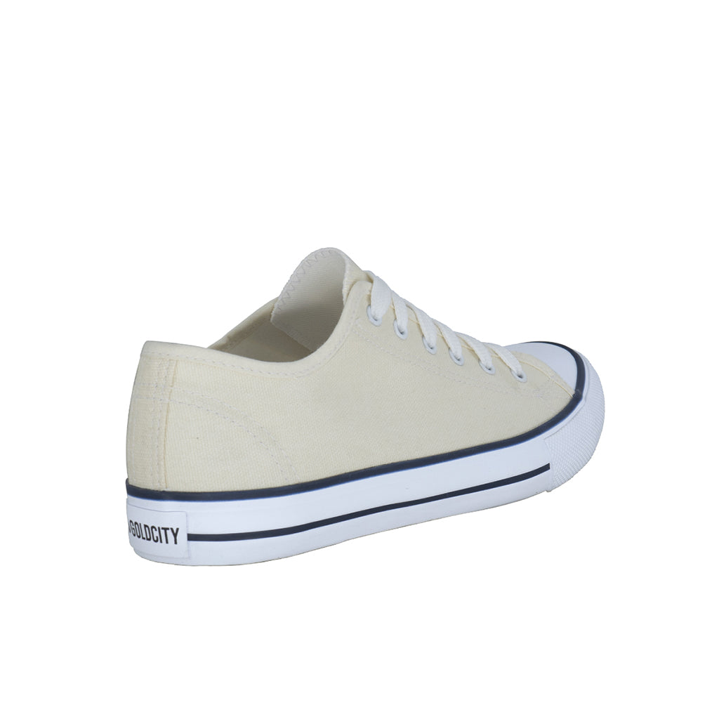 รองเท้าผ้าใบ รองเท้าผ้าใบผูกเชือก รองเท้าผ้าใบผูกเชือกผู้ชาย รองเท้าผ้าใบผูกเชือกผู้หญิงสีครีม สไตล์คลาสสิก นุ่มสบาย