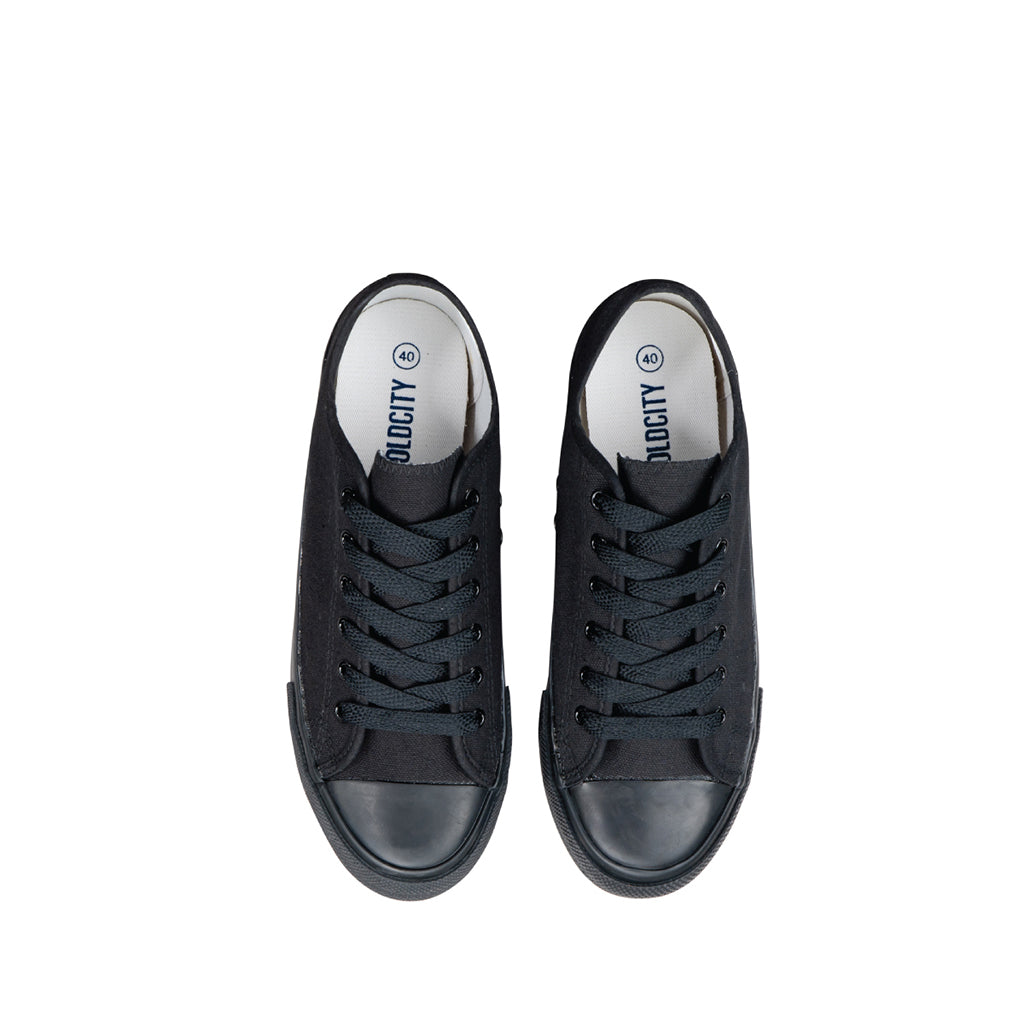 รองเท้าผ้าใบ รองเท้าผ้าใบผูกเชือก รองเท้าผ้าใบผูกเชือกผู้ชาย รองเท้าผ้าใบผูกเชือกผู้หญิงสีดำ/ดำ สไตล์คลาสสิก นุ่มสบาย