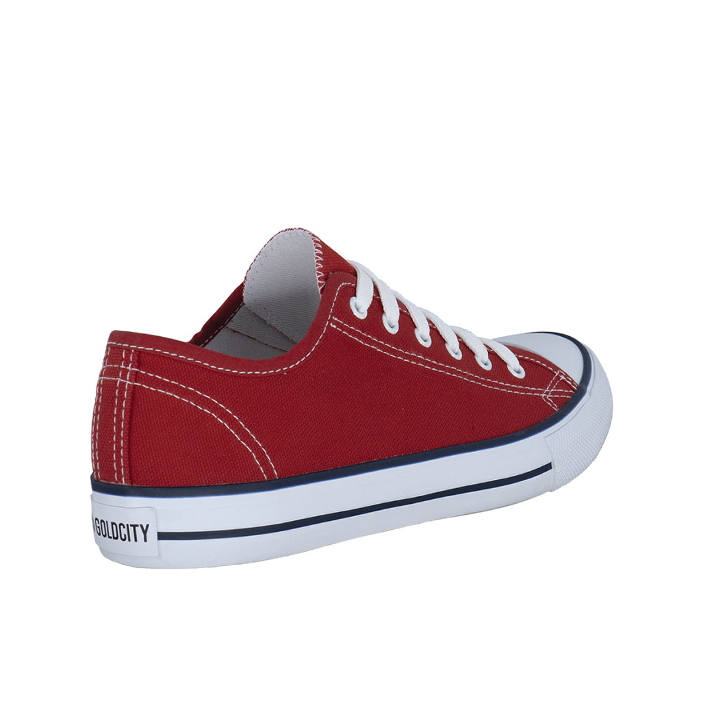 รองเท้าผ้าใบ รองเท้าผ้าใบผูกเชือก รองเท้าผ้าใบผูกเชือกผู้ชาย รองเท้าผ้าใบผูกเชือกผู้หญิงสีแดง สไตล์คลาสสิก นุ่มสบาย