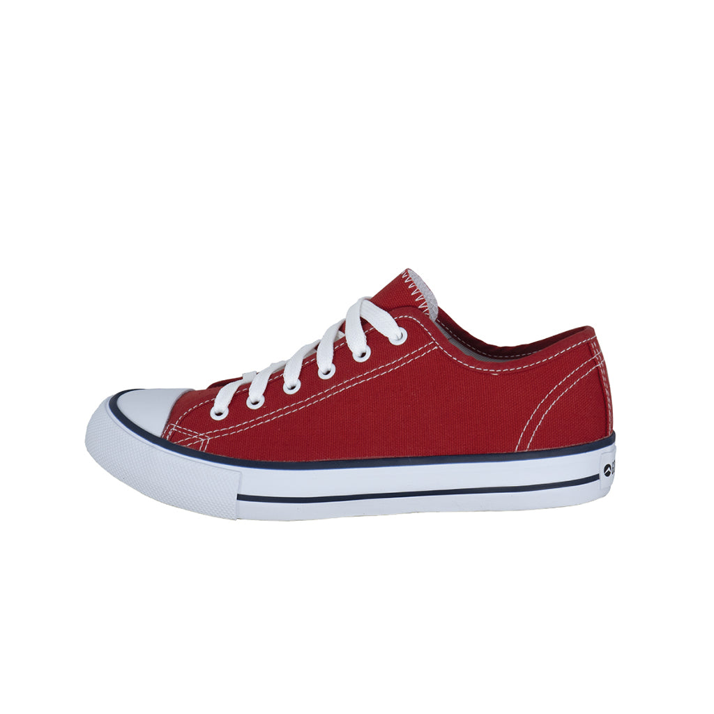 รองเท้าผ้าใบ รองเท้าผ้าใบผูกเชือก รองเท้าผ้าใบผูกเชือกผู้ชาย รองเท้าผ้าใบผูกเชือกผู้หญิงสีแดง สไตล์คลาสสิก นุ่มสบาย