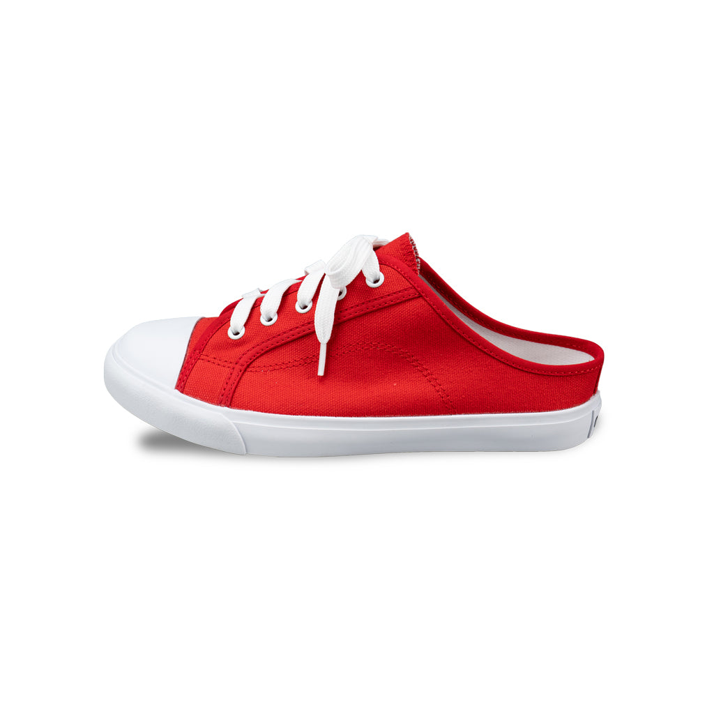 รองเท้าผ้าใบ รองเท้าผ้าใบเปิดส้น รองเท้าผ้าใบเปิดส้นผู้หญิงสีแดง นุ่ม ใส่สบาย ระบายอากาศ