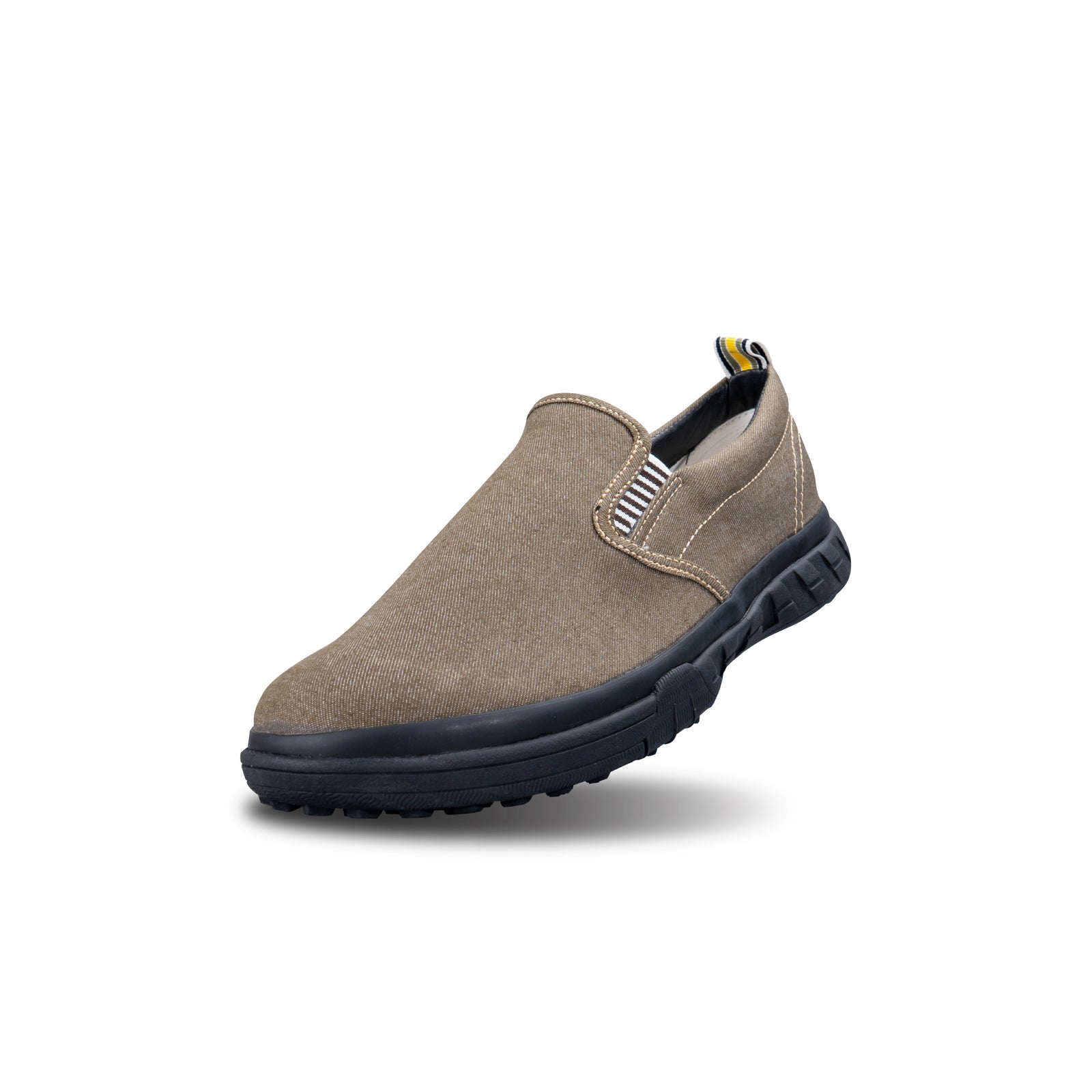 รองเท้าผ้าใบ รองเท้าผ้าใบสลิปออนผู้ชายสีเบจ ลายยีนส์สุดชิค น้ำหนักเบา พื้นยางพาราแท้ ร้อยปุ่ม ไม่ลื่น