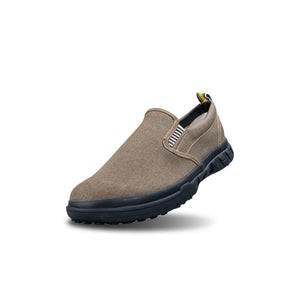 รองเท้าผ้าใบ รองเท้าผ้าใบสลิปออนผู้ชายสีเบจ ลายยีนส์สุดชิค น้ำหนักเบา พื้นยางพาราแท้ ร้อยปุ่ม ไม่ลื่น