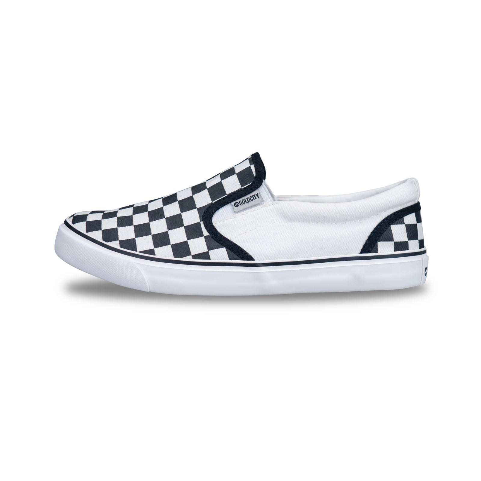 รองเท้าผ้าใบ รองเท้าผ้าใบสลิปออนผู้ชายสีดำ/ขาว ลายตารางสุดเทห์ ขอบนุ่ม ใส่สบาย