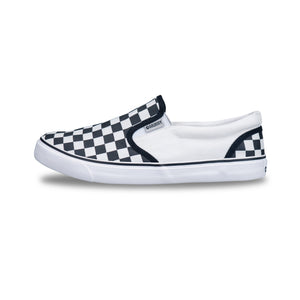 รองเท้าผ้าใบ รองเท้าผ้าใบสลิปออนผู้ชายสีดำ/ขาว ลายตารางสุดเทห์ ขอบนุ่ม ใส่สบาย