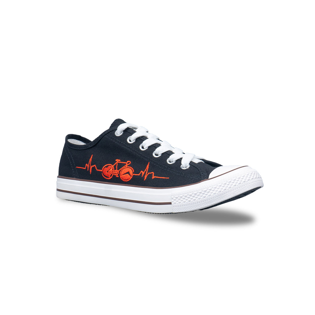 รองเท้าผ้าใบ รองเท้าผ้าใบผูกเชือก รองเท้าผ้าใบผูกเชือกผู้ชาย รองเท้าผ้าใบผูกเชือกผู้หญิงสีดำ ลายจักรยานสุดเท่ห์ นุ่ม เบา ใส่สบาย