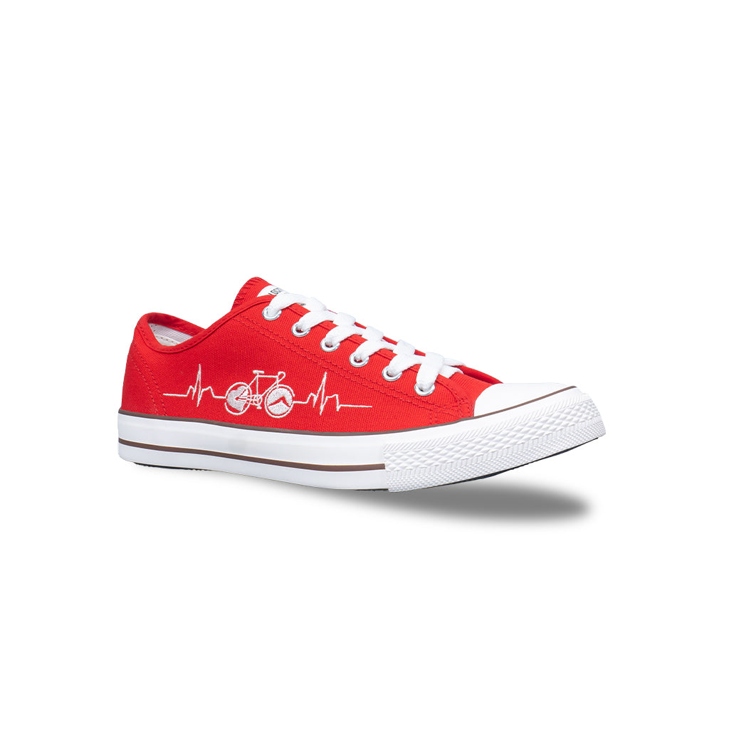 รองเท้าผ้าใบ รองเท้าผ้าใบผูกเชือก รองเท้าผ้าใบผูกเชือกผู้ชาย รองเท้าผ้าใบผูกเชือกผู้หญิงสีแดง ลายจักรยานสุดเท่ห์ นุ่ม เบา ใส่สบาย