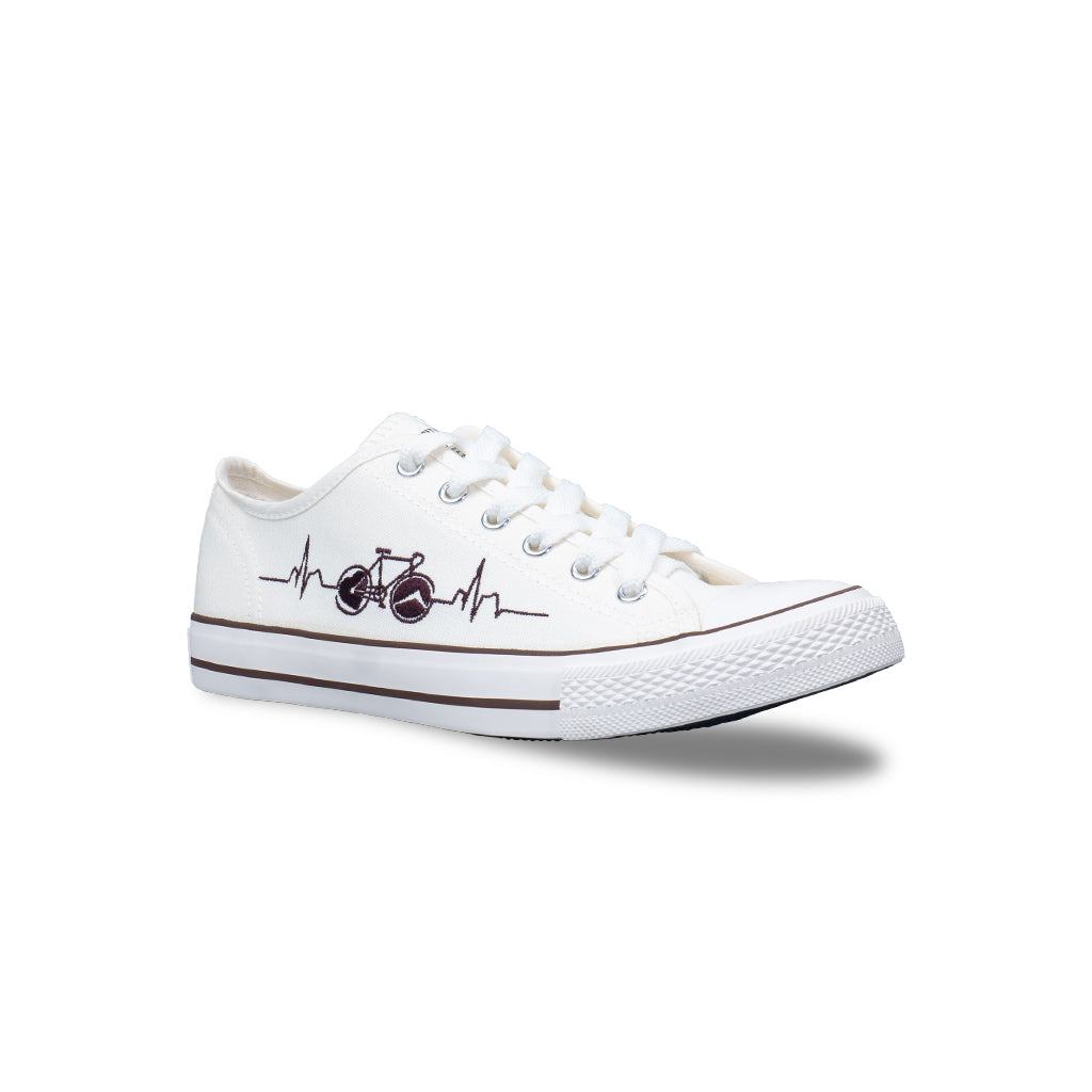 รองเท้าผ้าใบ รองเท้าผ้าใบผูกเชือก รองเท้าผ้าใบผูกเชือกผู้ชาย รองเท้าผ้าใบผูกเชือกผู้หญิงสีครีม ลายจักรยานสุดเท่ห์ นุ่ม เบา ใส่สบาย