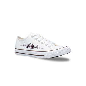 รองเท้าผ้าใบ รองเท้าผ้าใบผูกเชือก รองเท้าผ้าใบผูกเชือกผู้ชาย รองเท้าผ้าใบผูกเชือกผู้หญิงสีครีม ลายจักรยานสุดเท่ห์ นุ่ม เบา ใส่สบาย