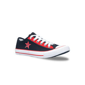 รองเท้าผ้าใบ รองเท้าผ้าใบผูกเชือก รองเท้าผ้าใบผูกเชือกผู้ชาย รองเท้าผ้าใบผูกเชือกผู้หญิงสีดำ/แดง ลายดาวสุดเท่ห์ นุ่น เบา ใส่สบาย