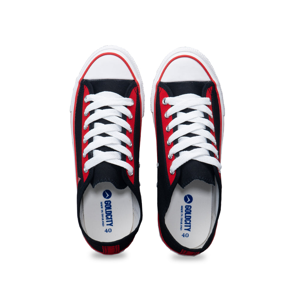 รองเท้าผ้าใบ รองเท้าผ้าใบผูกเชือก รองเท้าผ้าใบผูกเชือกผู้ชาย รองเท้าผ้าใบผูกเชือกผู้หญิงสีดำ/แดง ลายดาวสุดเท่ห์ นุ่น เบา ใส่สบาย