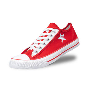 รองเท้าผ้าใบ รองเท้าผ้าใบผูกเชือก รองเท้าผ้าใบผูกเชือกผู้ชาย รองเท้าผ้าใบผูกเชือกผู้หญิงสีแดง/ขาว ลายดาวสุดเท่ห์ นุ่น เบา ใส่สบาย