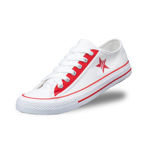 รองเท้าผ้าใบ รองเท้าผ้าใบผูกเชือก รองเท้าผ้าใบผูกเชือกผู้ชาย รองเท้าผ้าใบผูกเชือกผู้หญิงสีขาว/แดง ลายดาวสุดเท่ห์ นุ่น เบา ใส่สบาย