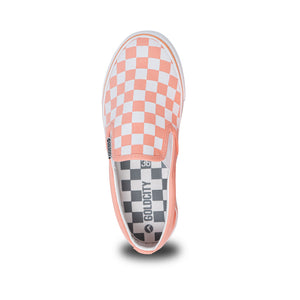 รองเท้าผ้าใบ รองเท้าผ้าใบสลิปออน รองเท้าผ้าใบสลิปออนผู้หญิงสีส้ม/ขาว ลายตารางสดใส ขอบนุ่ม ใส่สบาย