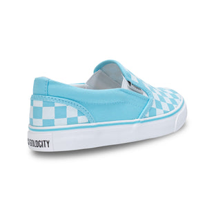 รองเท้าผ้าใบ รองเท้าผ้าใบสลิปออน รองเท้าผ้าใบสลิปออนผู้หญิงสีฟ้า/ขาว ลายตารางสดใส ขอบนุ่ม ใส่สบาย