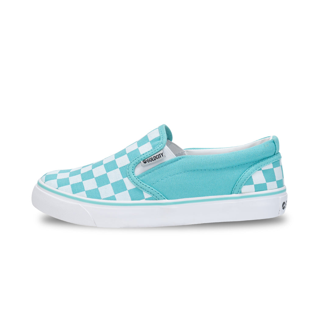 รองเท้าผ้าใบ รองเท้าผ้าใบสลิปออน รองเท้าผ้าใบสลิปออนผู้หญิงสีเขียว/ขาว ลายตารางสดใส ขอบนุ่ม ใส่สบาย