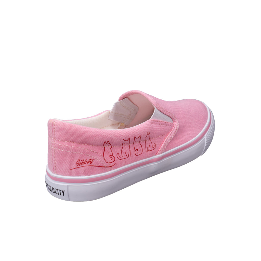 รองเท้าผ้าใบ รองเท้าผ้าใบสลิปออน รองเท้าผ้าใบสลิปออนผู้หญิงสีชมพู ลายแมวสุดน่ารัก ใส่สบาย