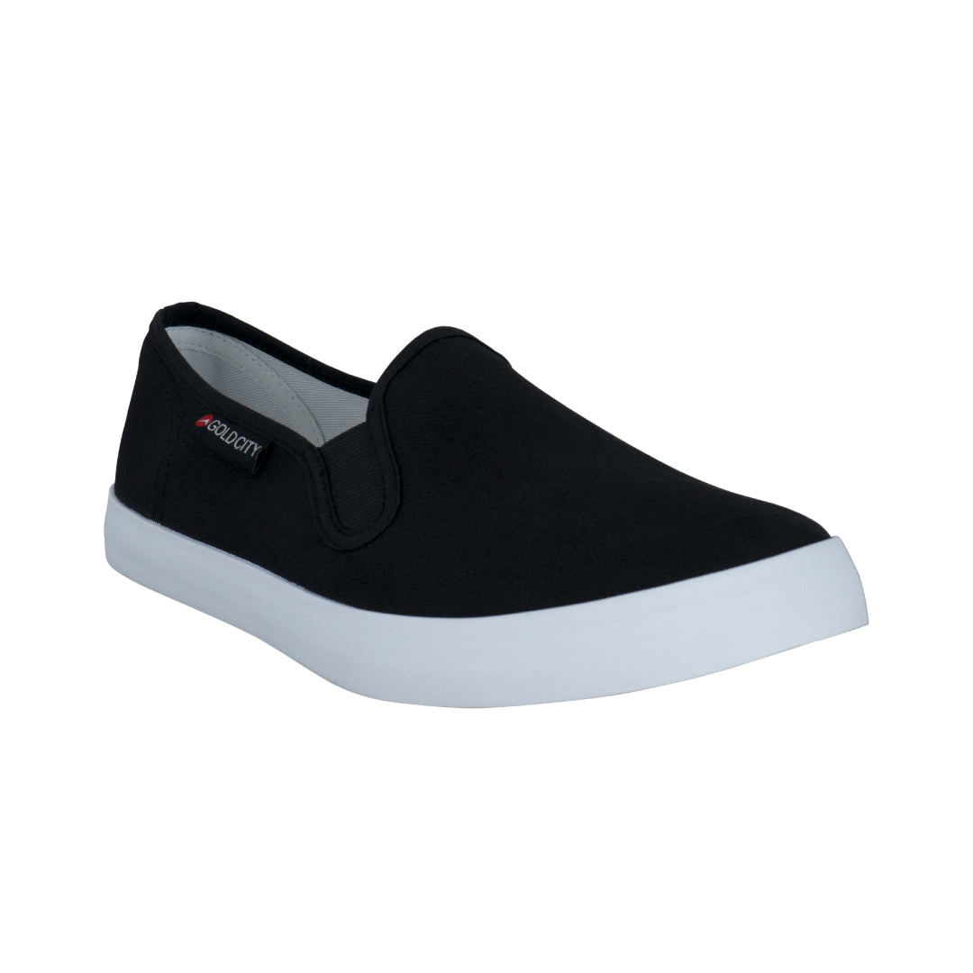 รองเท้าผ้าใบ รองเท้าผ้าใบสลิปออน รองเท้าผ้าใบสลิปออนผู้หญิงสีดำ เรียบง่าย นุ่มสบาย