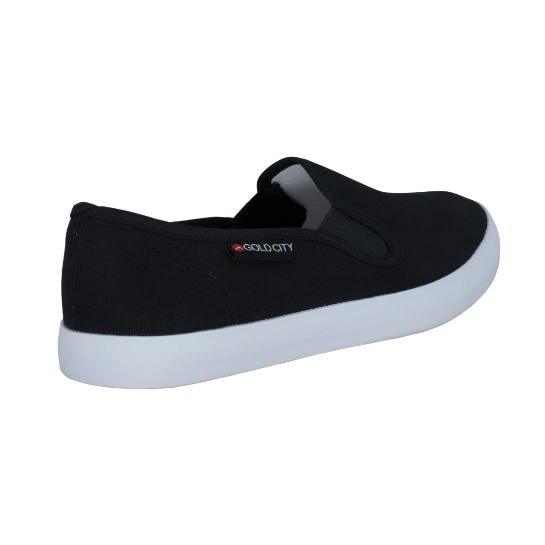 รองเท้าผ้าใบ รองเท้าผ้าใบสลิปออน รองเท้าผ้าใบสลิปออนผู้หญิงสีดำ เรียบง่าย นุ่มสบาย