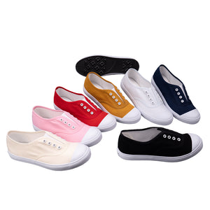 รองเท้าผ้าใบ รองเท้าผ้าใบแบบสวม รองเท้าผ้าใบแบบสวมผู้หญิงสีขาว,ครีม,เหลือง,แดง,ชมพุ,กรม,ดำ ดีไซน์ยางยืด สวมง่าย นุ่มสบาย
