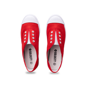 รองเท้าผ้าใบ รองเท้าผ้าใบแบบสวม รองเท้าผ้าใบแบบสวมผู้หญิงสีแดง ดีไซน์ยางยืด สวมง่าย นุ่มสบาย