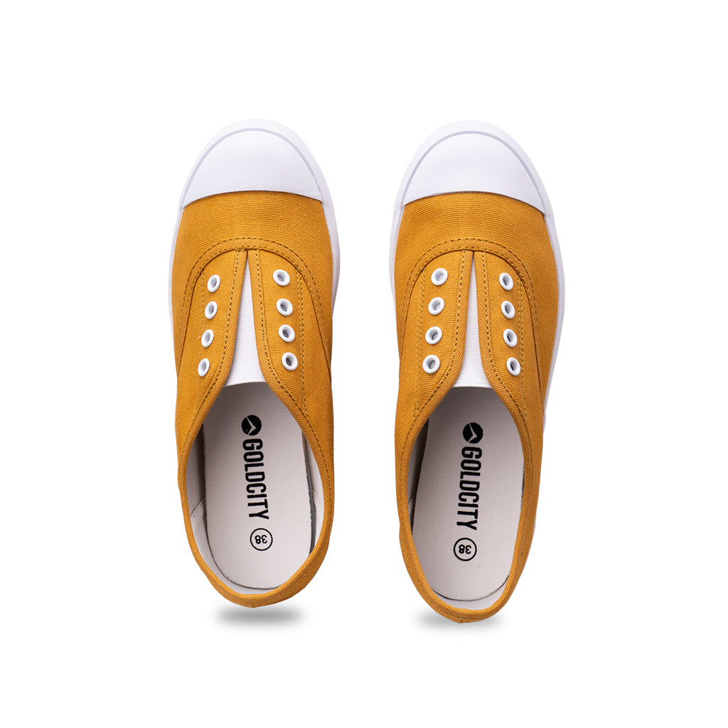 รองเท้าผ้าใบ รองเท้าผ้าใบแบบสวม รองเท้าผ้าใบแบบสวมผู้หญิงสีเหลือง ดีไซน์ยางยืด สวมง่าย นุ่มสบาย