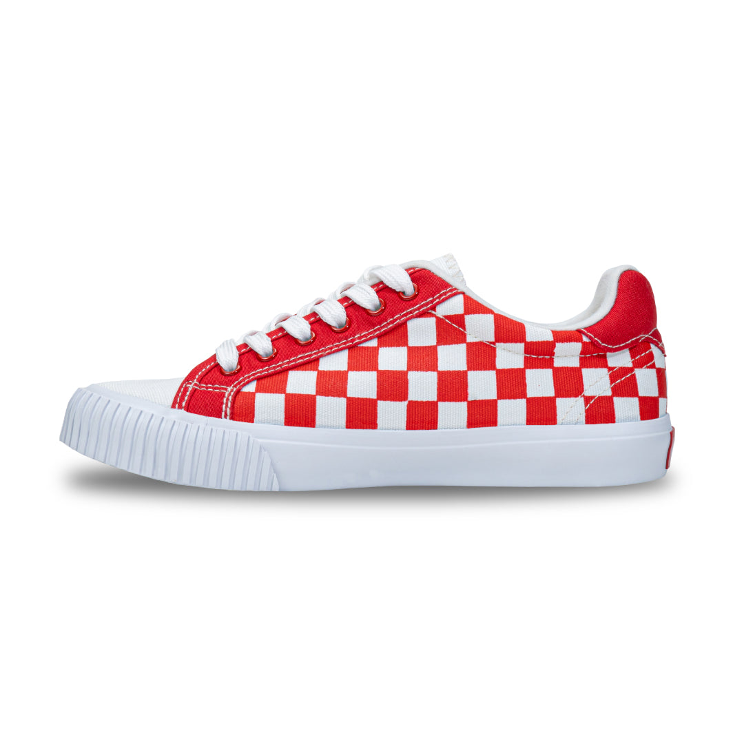 รองเท้าผ้าใบ รุ่น SV002 สีแดงขาว มุมมองด้านข้างฝั่งนอก