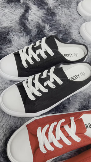 รองเท้าผ้าใบ รองเท้าผ้าใบเปิดส้น รองเท้าผ้าใบเปิดส้นผู้หญิงสีขาว,เหลือง,แดง,กรม,ดำ นุ่ม ใส่สบาย ระบายอากาศ