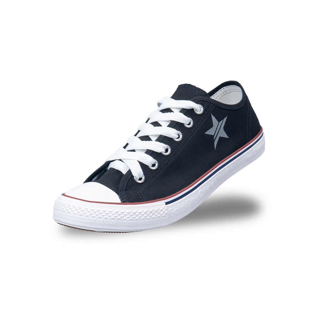 รองเท้าผ้าใบ รองเท้าผ้าใบผูกเชือก รองเท้าผ้าใบผูกเชือกผู้ชาย รองเท้าผ้าใบผูกเชือกผู้หญิงสีดำ ลายดาวสะท้อนแสง นุ่ม เบา ใส่สบาย