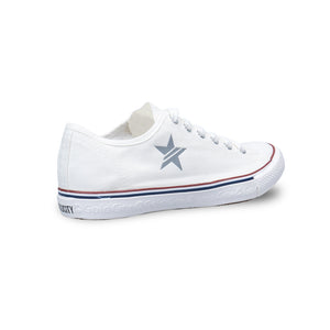 รองเท้าผ้าใบ รองเท้าผ้าใบผูกเชือก รองเท้าผ้าใบผูกเชือกผู้ชาย รองเท้าผ้าใบผูกเชือกผู้หญิงสีครีม ลายดาวสะท้อนแสง นุ่ม เบา ใส่สบาย