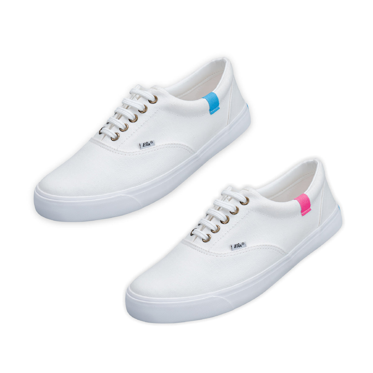 รองเท้าผ้าใบ รองเท้าผ้าใบผูกเชือก รองเท้าผ้าใบผูกเชือกผู้ชาย รองเท้าผ้าใบผูกเชือกผู้หญิงสีครีม/ฟ้า,ครีม/ชมพู  ดีไซน์เท่ด้วยริบบิ้นสวยหวาน นุ่มสบาย ไม่กัดเท้า 