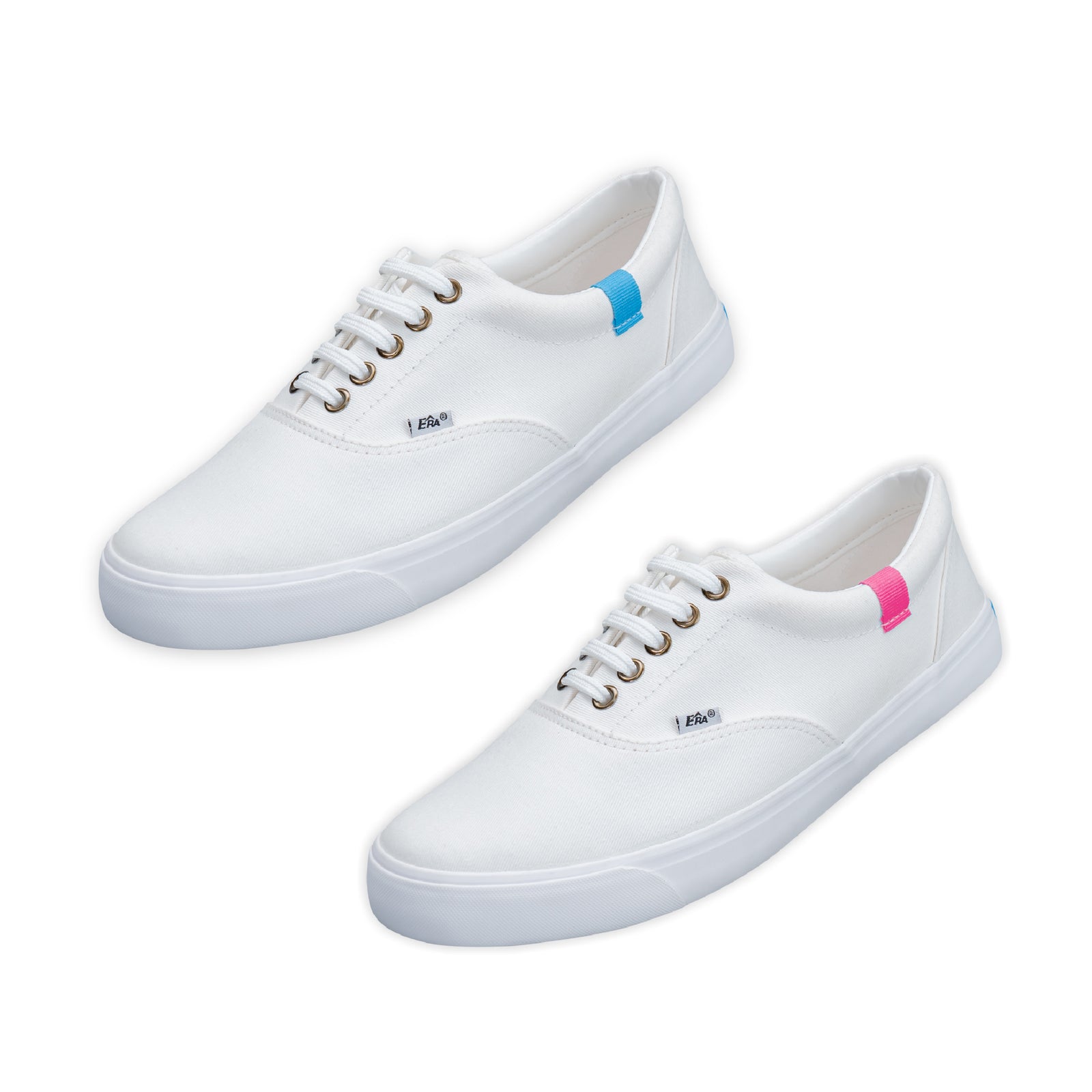 รองเท้าผ้าใบ รองเท้าผ้าใบผูกเชือก รองเท้าผ้าใบผูกเชือกผู้ชาย รองเท้าผ้าใบผูกเชือกผู้หญิงสีครีม/ฟ้า,ครีม/ชมพู  ดีไซน์เท่ด้วยริบบิ้นสวยหวาน นุ่มสบาย ไม่กัดเท้า 