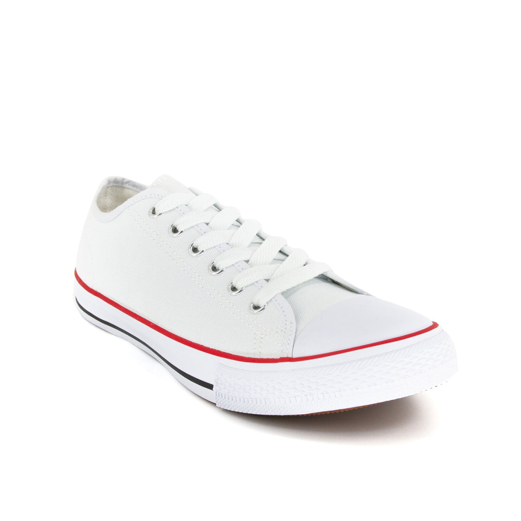 รองเท้าผ้าใบ รองเท้าผ้าใบผูกเชือก รองเท้าผ้าใบผูกเชือกผู้ชาย รองเท้าผ้าใบผูกเชือกผู้หญิงสีขาว/แดง คลาสสิค ใส่สบาย น้ำหนักเบา