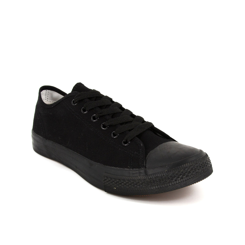 รองเท้าผ้าใบ รองเท้าผ้าใบผูกเชือก รองเท้าผ้าใบผูกเชือกผู้ชาย รองเท้าผ้าใบผูกเชือกผู้หญิงสีดำ/ดำ คลาสสิค ใส่สบาย น้ำหนักเบา