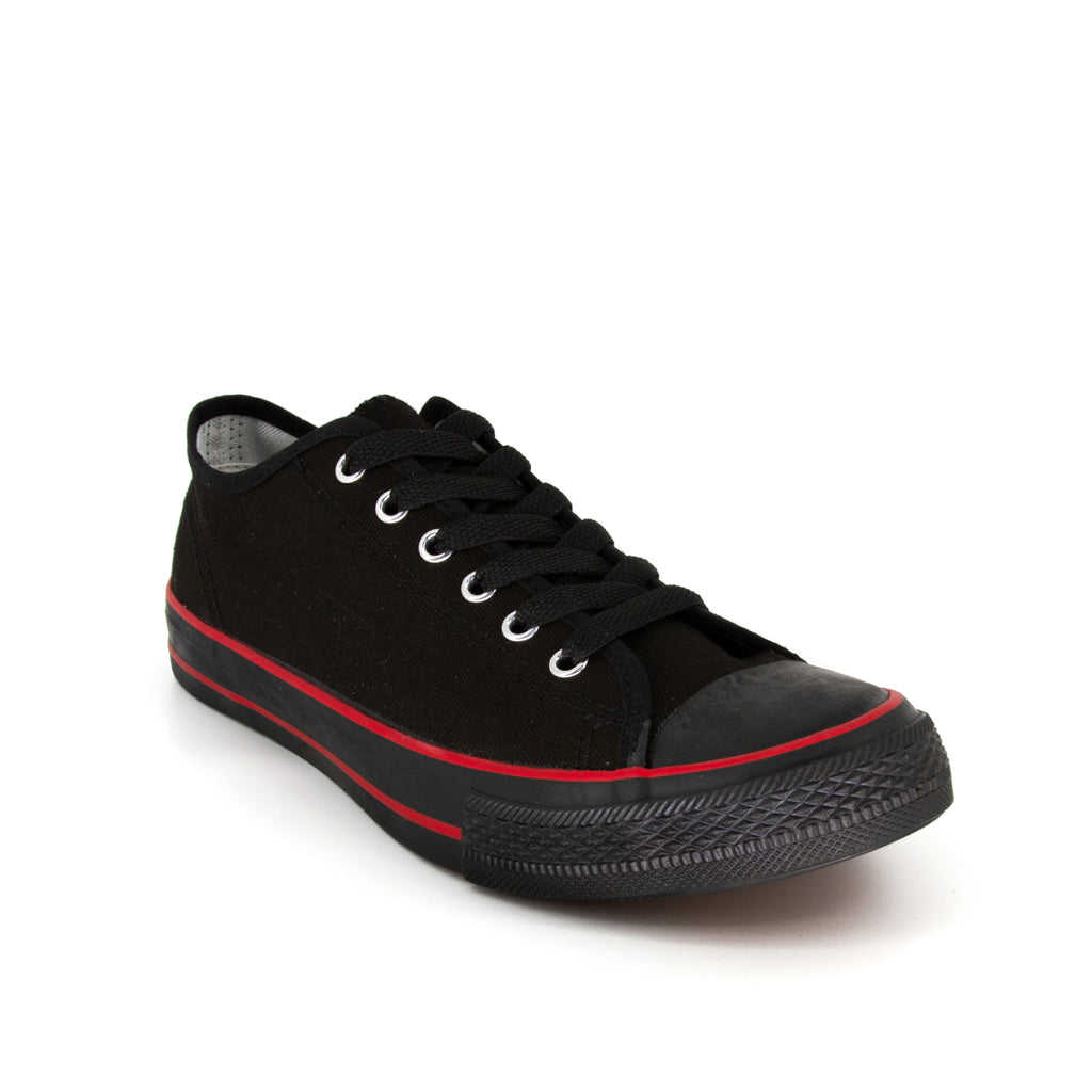 รองเท้าผ้าใบ รองเท้าผ้าใบผูกเชือก รองเท้าผ้าใบผูกเชือกผู้ชาย รองเท้าผ้าใบผูกเชือกผู้หญิงสีดำ/แดง คลาสสิค ใส่สบาย น้ำหนักเบา