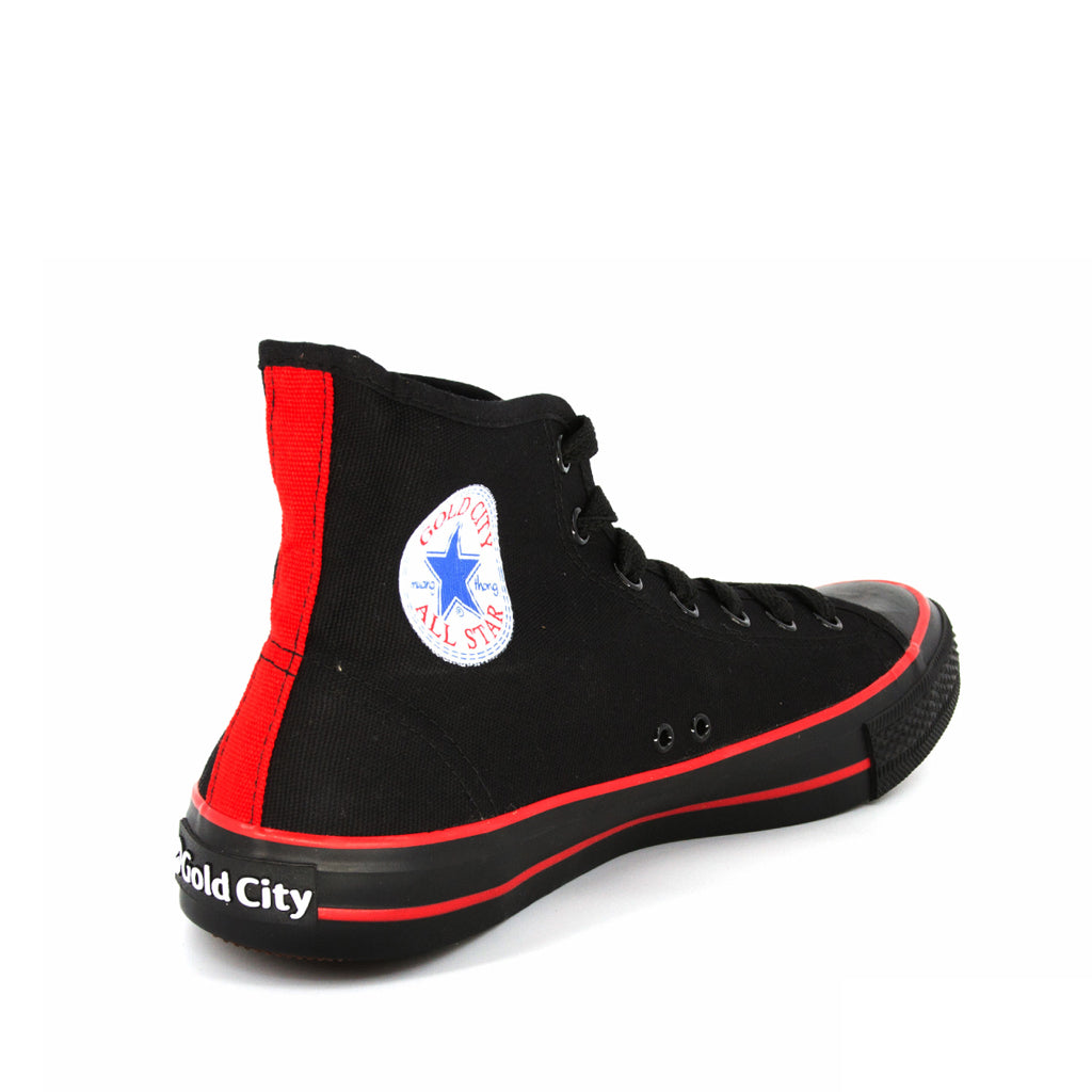 รองเท้าผ้าใบ รองเท้าผ้าใบหุ้มข้อ รองเท้าผ้าใบหุ้มข้อผู้ชาย รองเท้าผ้าใบหุ้มข้อผู้หญิงสีดำ/แดง แนวสตรีท น้ำหนักเบา สวมใส่ง่าย ทนทาน