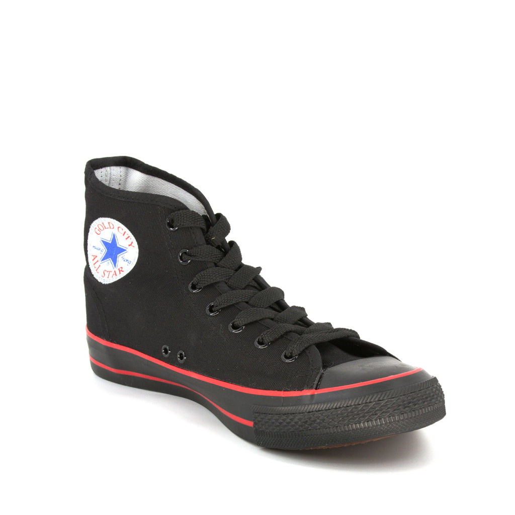 รองเท้าผ้าใบ รองเท้าผ้าใบหุ้มข้อ รองเท้าผ้าใบหุ้มข้อผู้ชาย รองเท้าผ้าใบหุ้มข้อผู้หญิงสีดำ/แดง แนวสตรีท น้ำหนักเบา สวมใส่ง่าย ทนทาน