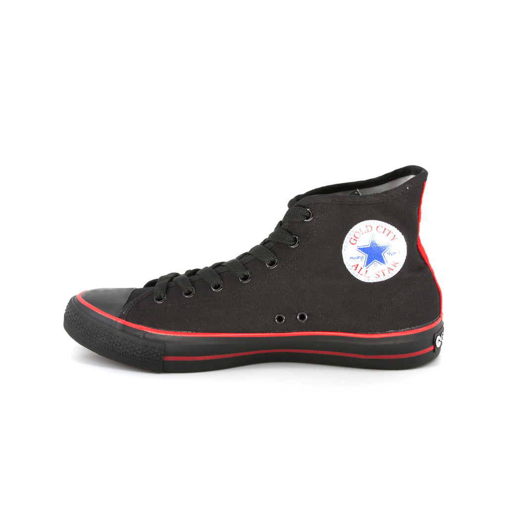 รองเท้าผ้าใบ รองเท้าผ้าใบหุ้มข้อ รองเท้าผ้าใบหุ้มข้อผู้ชาย รองเท้าผ้าใบหุ้มข้อผู้หญิงสีดำ/แดง แนวสตรีท น้ำหนักเบา สวมใส่ง่าย ทนทาน