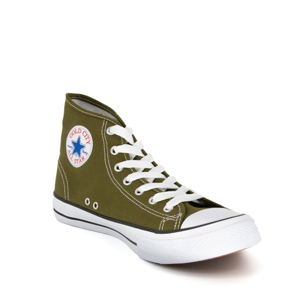 รองเท้าผ้าใบ รองเท้าผ้าใบหุ้มข้อ รองเท้าผ้าใบหุ้มข้อผู้ชาย รองเท้าผ้าใบหุ้มข้อผู้หญิงสีเขียวขี้ม้า แนวสตรีท น้ำหนักเบา สวมใส่ง่าย ทนทาน